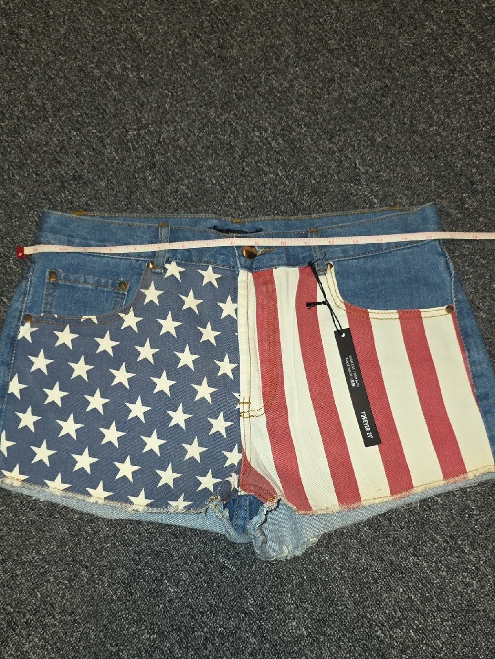 Forever 21 American Flag Denim Shorts - Blue & Red